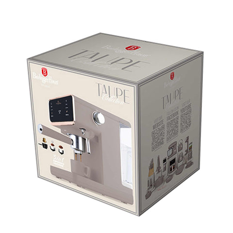 Product image of Digital espresso coffee maker 3in1. Part of the Taupe Collection . Features: • Material: stainless steel • Power: 950 W • Voltage: 220-240V 50/60 Hz • 1L water tank • 1 and 2 cup filter • 2 in 1 plastic spoon with tamper • S.... (Conceptual view). Official Berlinger Haus product, boosted by Promintra sl.