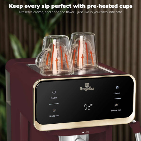 Product image of Digital espresso coffee maker 3in1. Part of the Leonardo Collection . Features: • Material: stainless steel • Power: 950 W • Voltage: 220-240V 50/60 Hz • 1L water tank • 1 and 2 cup filter • 2 in 1 plastic spoon with tamper • S.... (Studio view). Official Berlinger Haus product, boosted by Promintra sl.