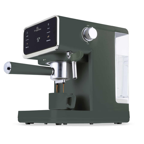 Product image of Digital espresso coffee maker 3in1. Part of the Matte Green Collection . Features: • Material: stainless steel • Power: 950 W • Voltage: 220-240V 50/60 Hz • 1L water tank • 1 and 2 cup filter • 2 in 1 plastic spoon with tamper • S.... (Studio view). Official Berlinger Haus product, boosted by Promintra sl.