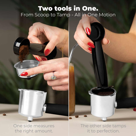 Product image of Digital espresso coffee maker 3in1. Part of the Black Vantage Collection/Matte Black Collection/Black Silver Collection . Features: • Material: stainless steel • Power: 950 W • Voltage: 220-240V 50/60 Hz • 1L water tank • 1 and 2 cup filter • 2 in 1 plastic spoon with tamper • S.... (Conceptual view). Official Berlinger Haus product, boosted by Promintra sl.