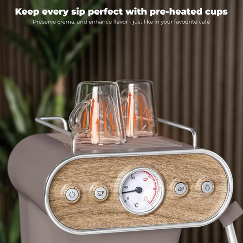  BH/9856, Cafetera espresso 3 en 1, Color topo mate, Madera, Cafetera espresso, Eléctrica, Cafetera eléctrica, Cafetera espresso con espumador de leche, Electrodomésticos, Cafetera