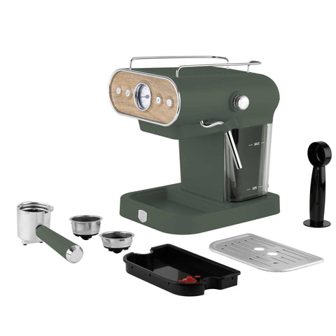 BH/9857, cafetera, cafetera eléctrica, cafetera espresso, Cafetera espresso 3 en 1, cafetera espresso con espumador de leche, Coffee Maker, Colección Verde Mate, de madera, ekitchen, electrodomésticos de cocina, eléctrica, Kitchen Appliances, Matte Green Collection, verde mate