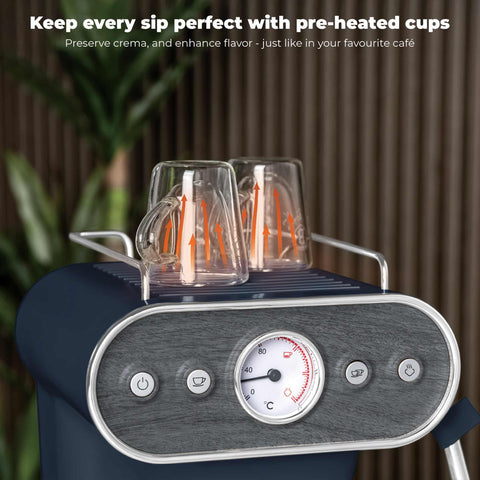 BH/9858, Cafetera espresso 3 en 1, Azul mate, Madera, Cafetera espresso, Eléctrica, Cafetera eléctrica, Cafetera espresso con espumador de leche, Electrodomésticos, Cafetera