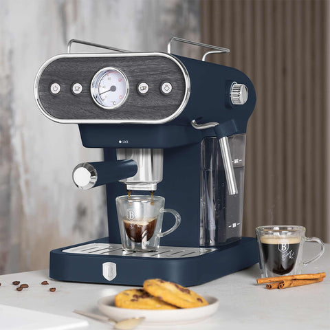 BH/9858, Cafetera espresso 3 en 1, Azul mate, Madera, Cafetera espresso, Eléctrica, Cafetera eléctrica, Cafetera espresso con espumador de leche, Electrodomésticos, Cafetera