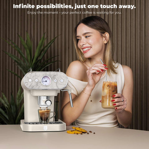  BH/9859, Cafetera espresso 3 en 1, Crema Mate, Mármol, cafetera espresso, eléctrica, cafetera eléctrica, cafetera espresso con espumador de leche, Electrodomésticos, Cafetera