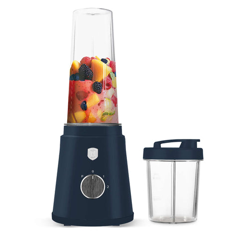 Product image of Smoothie maker. Part of the Deep Sea Collection . Features: • Material: stainless steel, plastic • Power: 320 W • 220-240 V 50/60 Hz • 2 pcs takeaway jar with lid: 300 ml and 600 ml • Length of power cord: 8.... (Studio view). Official Berlinger Haus product, boosted by Promintra sl.