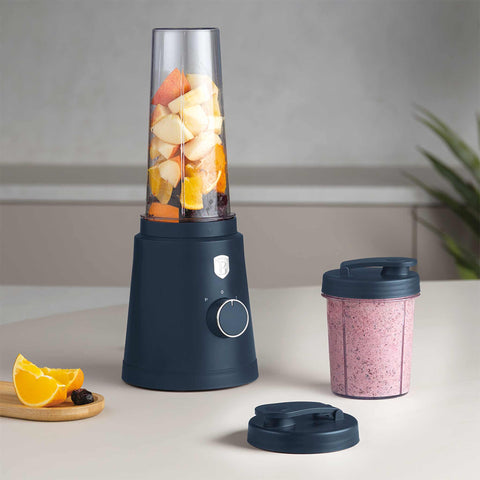 Product image of Smoothie maker. Part of the Deep Sea Collection . Features: • Material: stainless steel, plastic • Power: 320 W • 220-240 V 50/60 Hz • 2 pcs takeaway jar with lid: 300 ml and 600 ml • Length of power cord: 8.... (Studio view). Official Berlinger Haus product, boosted by Promintra sl.