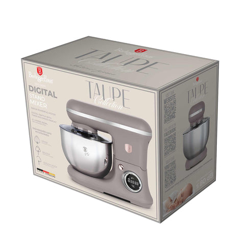 Product image of Kitchen machine. Part of the Taupe Collection . Features: • Material: stainless steel, plastic • 1500 W, 220-240V, 50/60 Hz • Include: • 18/10 stainless steel bowl 6L • Non-stick dough hook • Non-stick bea.... (Studio view). Official Berlinger Haus product, boosted by Promintra sl.