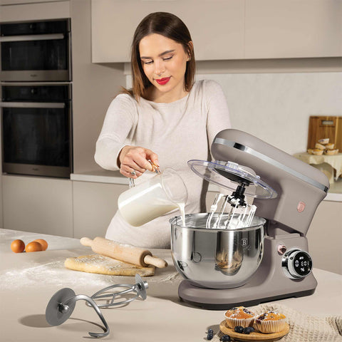 Product image of Kitchen machine. Part of the Taupe Collection . Features: • Material: stainless steel, plastic • 1500 W, 220-240V, 50/60 Hz • Include: • 18/10 stainless steel bowl 6L • Non-stick dough hook • Non-stick bea.... (Studio view). Official Berlinger Haus product, boosted by Promintra sl.