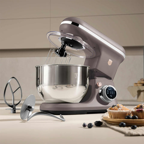 Product image of Kitchen machine. Part of the Taupe Collection . Features: • Material: stainless steel, plastic • 1500 W, 220-240V, 50/60 Hz • Include: • 18/10 stainless steel bowl 6L • Non-stick dough hook • Non-stick bea.... (Studio view). Official Berlinger Haus product, boosted by Promintra sl.