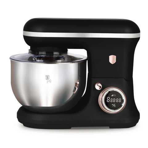 Product image of Kitchen machine. Part of the Black Rose Collection . Features: • Material: stainless steel, plastic • 1500 W, 220-240V, 50/60 Hz • Include: • 18/10 stainless steel bowl 6L • Non-stick dough hook • Non-stick bea.... (Studio view). Official Berlinger Haus product, boosted by Promintra sl.
