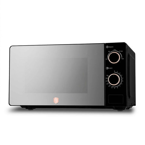Product image of Mechanical microwave oven 20L. Part of the Black Rose Collection . Features: • Input power: 1100W • Output power: 700W • Capacity: 20L • Glass plate: Ø24,5 cm • Size: 24,2*44,5*32,5 cm • Length of power cord: 85 cm • Color: .... (Studio view). Official Berlinger Haus product, boosted by Promintra sl.