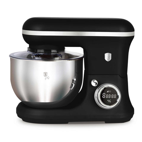 Product image of Kitchen machine. Part of the Black Vantage Collection/Matte Black Collection/Black Silver Collection . Features: • Material: stainless steel, plastic • 1500 W, 220-240V, 50/60 Hz • Include: • 18/10 stainless steel bowl 6L • Non-stick dough hook • Non-stick bea.... (Studio view). Official Berlinger Haus product, boosted by Promintra sl.