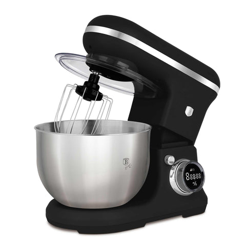 Product image of Kitchen machine. Part of the Black Vantage Collection/Matte Black Collection/Black Silver Collection . Features: • Material: stainless steel, plastic • 1500 W, 220-240V, 50/60 Hz • Include: • 18/10 stainless steel bowl 6L • Non-stick dough hook • Non-stick bea.... (Studio view). Official Berlinger Haus product, boosted by Promintra sl.