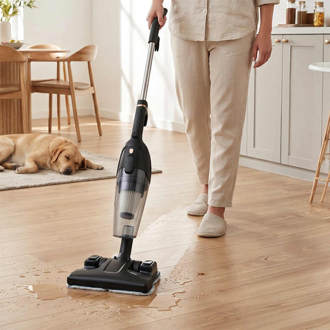 Product image of 4in1 corded vacuum cleaner with water function. Part of the Black Rose Collection . Features: • 220-240V, 50/60Hz, 600 W • Vacuum >10Kpa super powerful suction • Accessories: • 2 in 1 brush • Crevice tool • Sofa brush • Water tank • Mop pad .... (Studio view). Official Berlinger Haus product, boosted by Promintra sl.