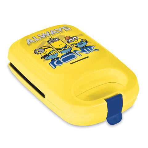 Product image of 3in1 sandwich maker with detachable plates. Part of the Minions Collection . Features: • Material: aluminium, plastic • Power: 600 W • Voltage: 220-240 V, 50/60Hz • Plate size: 13,1*12 cm • NON-STICK coating • Size: 14,5*25*9 cm • Len.... (Studio view). Official Berlinger Haus product, boosted by Promintra sl.
