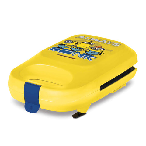 Product image of 3in1 sandwich maker with detachable plates. Part of the Minions Collection . Features: • Material: aluminium, plastic • Power: 600 W • Voltage: 220-240 V, 50/60Hz • Plate size: 13,1*12 cm • NON-STICK coating • Size: 14,5*25*9 cm • Len.... (Studio view). Official Berlinger Haus product, boosted by Promintra sl.