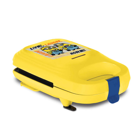 Product image of Waffle maker. Part of the Minions Collection . Features: • Material: aluminium, plastic • Power: 600 W • Voltage: 220-240 V, 50/60Hz • Plate size: 13,1*12 cm • NON-STICK coating • Size: 14,5*25*9 cm • Len.... (Studio view). Official Berlinger Haus product, boosted by Promintra sl.