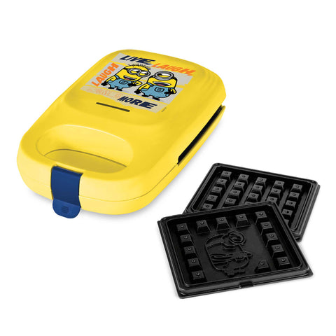 Product image of Waffle maker. Part of the Minions Collection . Features: • Material: aluminium, plastic • Power: 600 W • Voltage: 220-240 V, 50/60Hz • Plate size: 13,1*12 cm • NON-STICK coating • Size: 14,5*25*9 cm • Len.... (Studio view). Official Berlinger Haus product, boosted by Promintra sl.
