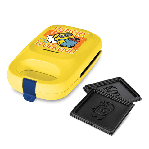Product image of Sandwich maker. Part of the Minions Collection . Features: • Material: aluminium, plastic • Power: 600 W • Voltage: 220-240 V, 50/60Hz • Plate size: 13,1*12 cm • NON-STICK coating • Size: 14,5*25*9 cm • Len.... (Studio view). Official Berlinger Haus product, boosted by Promintra sl.
