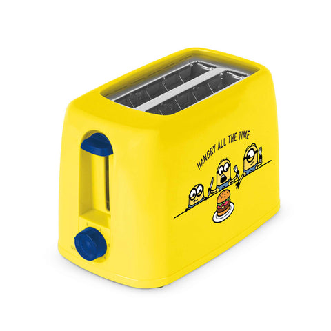 Product image of Toaster. Part of the Minions Collection . Features: • Material: stainless steel with plastic housing • 220-240V 50/60 Hz 650W • Color: yellow- blue. (Studio view). Official Berlinger Haus product, boosted by Promintra sl.