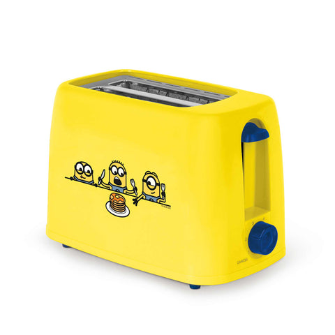 Product image of Toaster. Part of the Minions Collection . Features: • Material: stainless steel with plastic housing • 220-240V 50/60 Hz 650W • Color: yellow- blue. (Studio view). Official Berlinger Haus product, boosted by Promintra sl.