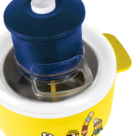 Product image of Ice cream maker. Part of the Minions Collection . Features: • Material: aluminium, plastic • 220-240V 50/60Hz 12W • Capacity: 1,1L • Include: • Aluminium bowl • Stirring paddle • Length of power cord: 70 cm .... (Studio view). Official Berlinger Haus product, boosted by Promintra sl.
