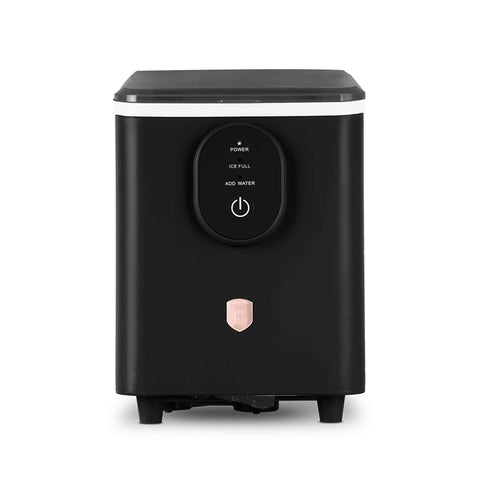Product image of Ice cube maker. Part of the Black Rose Collection . Features: • Power: 120W • Voltage: 220-240V, 50/60Hz • 0,8L water tank • Accessories: • Ice scoop • Ice basket • Length of power cord: 1,2 m • Color: black- .... (Studio view). Official Berlinger Haus product, boosted by Promintra sl.