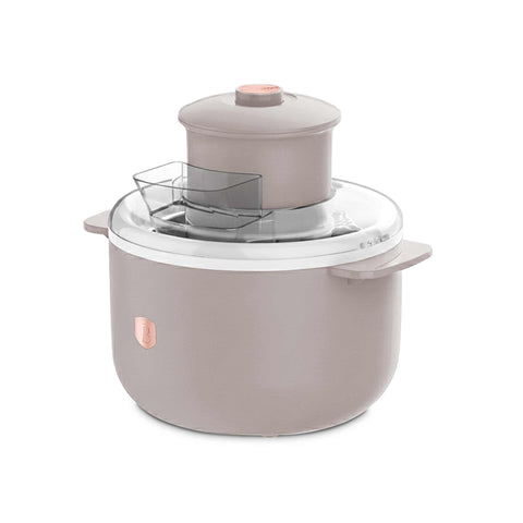 Product image of Ice cream maker. Part of the Taupe Collection . Features: • Material: aluminium, plastic • 220-240V 50/60Hz 12W • Capacity: 1,1L • Include: • Aluminium bowl • Stirring paddle • Size: 22,7*18,6*21.2 cm • Le.... (Studio view). Official Berlinger Haus product, boosted by Promintra sl.