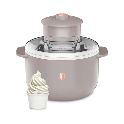 Product image of Ice cream maker. Part of the Taupe Collection . Features: • Material: aluminium, plastic • 220-240V 50/60Hz 12W • Capacity: 1,1L • Include: • Aluminium bowl • Stirring paddle • Size: 22,7*18,6*21.2 cm • Le.... (Studio view). Official Berlinger Haus product, boosted by Promintra sl.