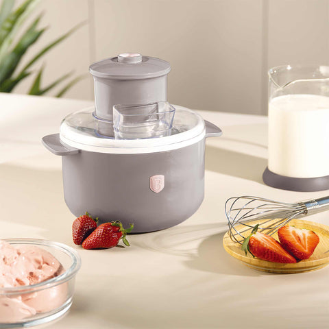 Product image of Ice cream maker. Part of the Taupe Collection . Features: • Material: aluminium, plastic • 220-240V 50/60Hz 12W • Capacity: 1,1L • Include: • Aluminium bowl • Stirring paddle • Size: 22,7*18,6*21.2 cm • Le.... (Studio view). Official Berlinger Haus product, boosted by Promintra sl.