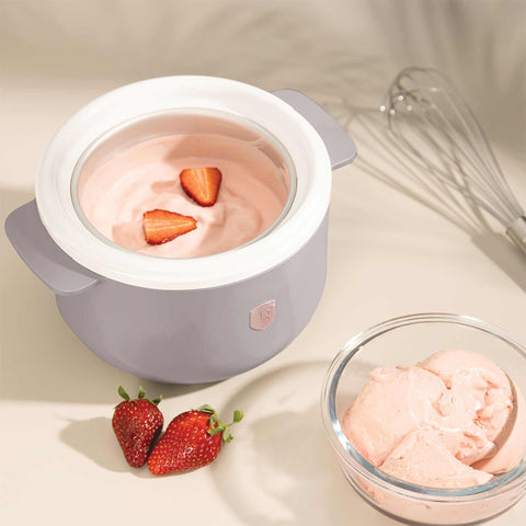 Product image of Ice cream maker. Part of the Taupe Collection . Features: • Material: aluminium, plastic • 220-240V 50/60Hz 12W • Capacity: 1,1L • Include: • Aluminium bowl • Stirring paddle • Size: 22,7*18,6*21.2 cm • Le.... (Studio view). Official Berlinger Haus product, boosted by Promintra sl.