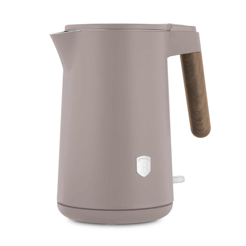 Product image of Double wall kettle. Part of the Taupe Nordic Collection . Features: • Material: 18/10 stainless steel inside, plastic outside • Capacity: 1,7L • Voltage: 220-240V, 50/60Hz • Power: 2200 W • Size: 23*16*25 cm • Lengt.... (Studio view). Official Berlinger Haus product, boosted by Promintra sl.