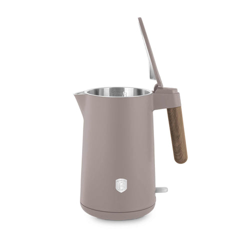 Product image of Double wall kettle. Part of the Taupe Nordic Collection . Features: • Material: 18/10 stainless steel inside, plastic outside • Capacity: 1,7L • Voltage: 220-240V, 50/60Hz • Power: 2200 W • Size: 23*16*25 cm • Lengt.... (Studio view). Official Berlinger Haus product, boosted by Promintra sl.