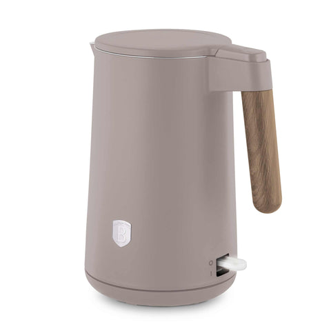 Product image of Double wall kettle. Part of the Taupe Nordic Collection . Features: • Material: 18/10 stainless steel inside, plastic outside • Capacity: 1,7L • Voltage: 220-240V, 50/60Hz • Power: 2200 W • Size: 23*16*25 cm • Lengt.... (Studio view). Official Berlinger Haus product, boosted by Promintra sl.