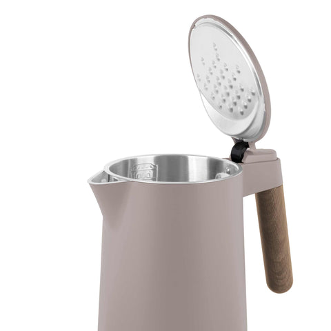 Product image of Double wall kettle. Part of the Taupe Nordic Collection . Features: • Material: 18/10 stainless steel inside, plastic outside • Capacity: 1,7L • Voltage: 220-240V, 50/60Hz • Power: 2200 W • Size: 23*16*25 cm • Lengt.... (Studio view). Official Berlinger Haus product, boosted by Promintra sl.