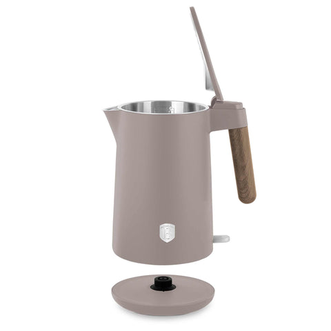 Product image of Double wall kettle. Part of the Taupe Nordic Collection . Features: • Material: 18/10 stainless steel inside, plastic outside • Capacity: 1,7L • Voltage: 220-240V, 50/60Hz • Power: 2200 W • Size: 23*16*25 cm • Lengt.... (Studio view). Official Berlinger Haus product, boosted by Promintra sl.