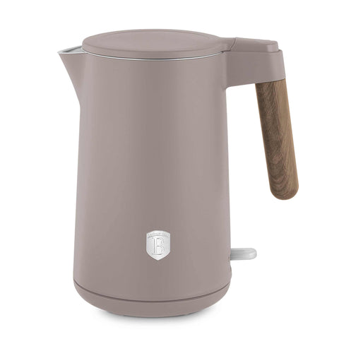 Product image of Double wall kettle. Part of the Taupe Nordic Collection . Features: • Material: 18/10 stainless steel inside, plastic outside • Capacity: 1,7L • Voltage: 220-240V, 50/60Hz • Power: 2200 W • Size: 23*16*25 cm • Lengt.... (Studio view). Official Berlinger Haus product, boosted by Promintra sl.