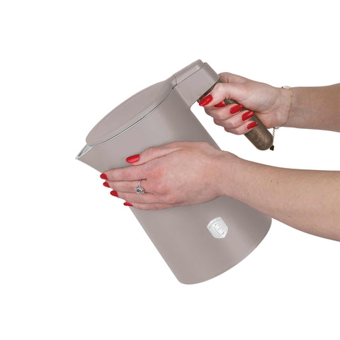 Product image of Double wall kettle. Part of the Taupe Nordic Collection . Features: • Material: 18/10 stainless steel inside, plastic outside • Capacity: 1,7L • Voltage: 220-240V, 50/60Hz • Power: 2200 W • Size: 23*16*25 cm • Lengt.... (Studio view). Official Berlinger Haus product, boosted by Promintra sl.