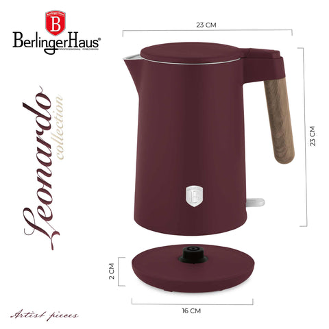 Product image of Double wall kettle. Part of the Leonardo Nordic Collection . Features: • Material: stainless steel inside, plastic outside • Capacity: 1,7L • Voltage: 220-240V, 50/60Hz • Power: 2200 W • Size: 23*16*25 cm • Length of p.... (Studio view). Official Berlinger Haus product, boosted by Promintra sl.