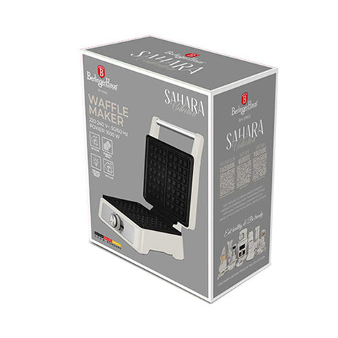 Product image of Waffle maker Belgian size. Part of the Sahara Collection . Features: • Power: 1600W • Voltage: 220-240V, 50/60Hz • Plate size: 20*17 cm • NON-STICK coating on plate • Size: 26,1*22*11,2 cm • Length of power cord: 80 .... (Studio view). Official Berlinger Haus product, boosted by Promintra sl.