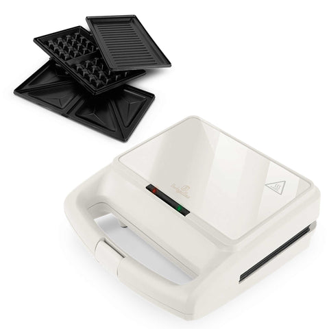 Product image of 3in1 sandwich maker with detachable plates and glass panel. Part of the Sahara Collection . Features: • Material: aluminium, glass, plastic • Power: 800 W • Voltage: 220-240 V, 50/60Hz • Plate size: 21,6*12 cm • NON-STICK coating • Length of power c.... (Studio view). Official Berlinger Haus product, boosted by Promintra sl.