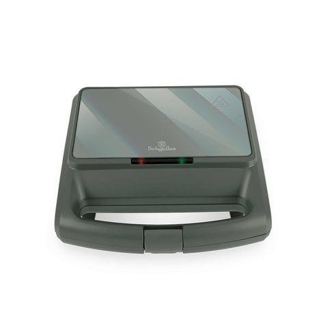 Product image of 3in1 sandwich maker with detachable plates and glass panel. Part of the Matte Green Collection . Features: • Material: aluminium, glass, plastic • Power: 800 W • Voltage: 220-240 V, 50/60Hz • Plate size: 21,6*12 cm • NON-STICK coating • Length of power c.... (Studio view). Official Berlinger Haus product, boosted by Promintra sl.