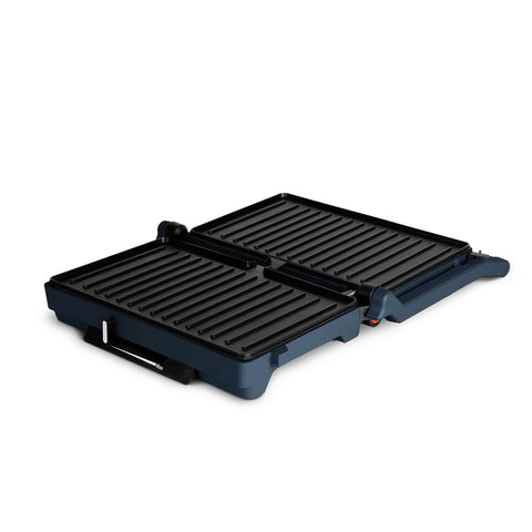 Product image of Electric grill with glass panel. Part of the Deep Sea Collection . Features: • Material: aluminium, glass, plastic • Power: 1600 W • Voltage: 220-240 V, 50/60Hz • Plate size: 27,5*17 cm • NON-STICK coating • Length of power .... (Studio view). Official Berlinger Haus product, boosted by Promintra sl.