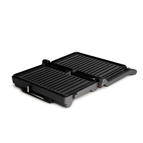 Product image of Electric grill with glass panel. Part of the Anthracite Collection . Features: • Material: aluminium, glass, plastic • Power: 1600 W • Voltage: 220-240 V, 50/60Hz • Plate size: 27,5*17 cm • NON-STICK coating • Length of power .... (Studio view). Official Berlinger Haus product, boosted by Promintra sl.