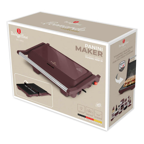 Product image of Electric grill with glass panel. Part of the Leonardo Collection . Features: • Material: aluminium, glass, plastic • Power: 1000 W • Voltage: 220-240 V, 50/60Hz • Plate size: 23*14,5 cm • NON-STICK coating • Length of power .... (Giftbox view). Official Berlinger Haus product, boosted by Promintra sl.