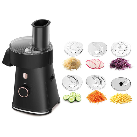 Product image of Electric salad maker. Part of the Black Rose Collection . Features: • Material: stainless steel and plastic • 220-240V, 50/60Hz, 200W • Include: • Thin slicing blade (1,2 mm) • Thick slicing blade (2,4 mm) • Fine sh.... (Studio view). Official Berlinger Haus product, boosted by Promintra sl.