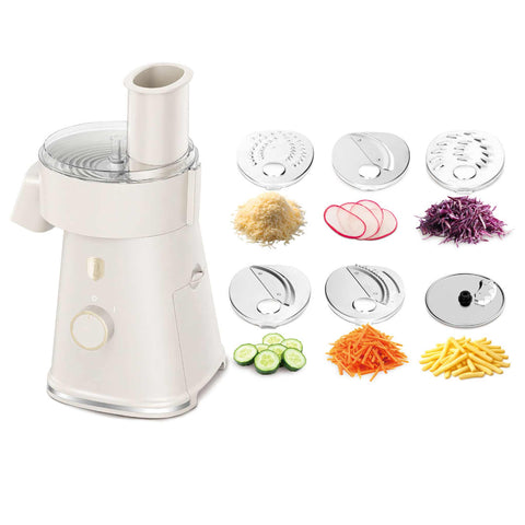 Product image of Electric salad maker. Part of the Sahara Collection . Features: • Material: stainless steel and plastic • 220-240V, 50/60Hz, 200W • Include: • Thin slicing blade (1,2 mm) • Thick slicing blade (2,4 mm) • Fine sh.... (Studio view). Official Berlinger Haus product, boosted by Promintra sl.