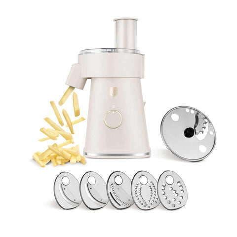 Product image of Electric salad maker. Part of the Sahara Collection . Features: • Material: stainless steel and plastic • 220-240V, 50/60Hz, 200W • Include: • Thin slicing blade (1,2 mm) • Thick slicing blade (2,4 mm) • Fine sh.... (Studio view). Official Berlinger Haus product, boosted by Promintra sl.
