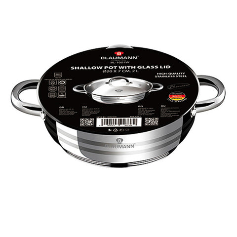  BL-1001W, Olla baja con tapa de 20 cm, Acero inoxidable, Olla baja de 20 cm, Olla baja, Olla baja con tapa, Olla, Utensilios de cocina, Cocina